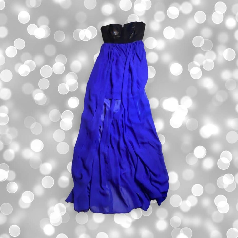 Hailey by Adrianna Papell Pleather & Royal Blue Hi-Low Semi-Formal Dress Size 4